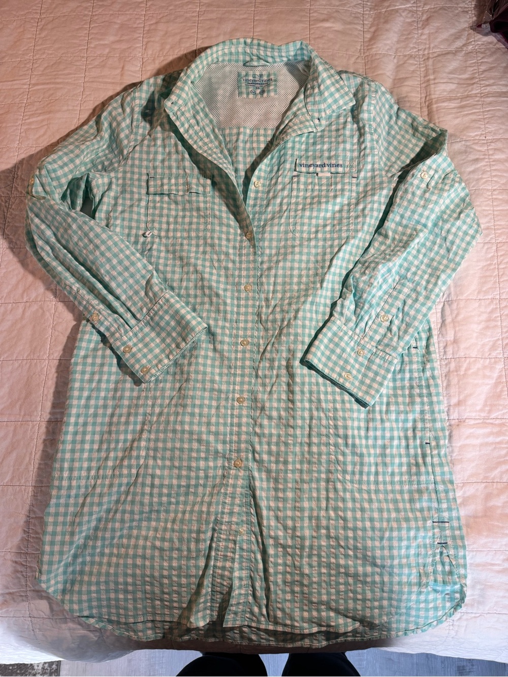 Vineyard Vines Women's Long Sleeve Gingham Dress - Mint/White
